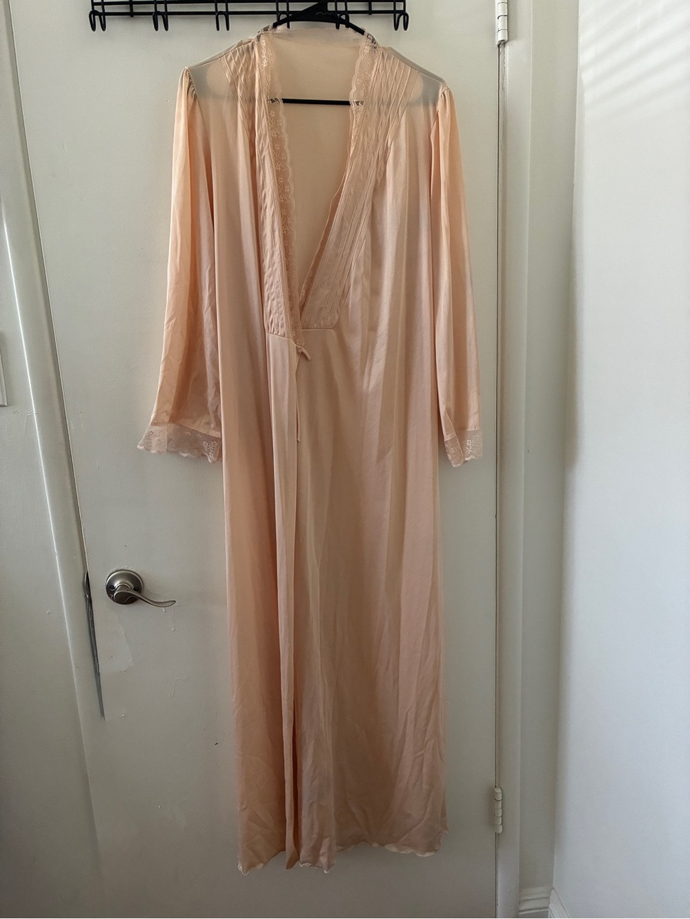 Vintage Sears Peach Lace-Trim Long Robe